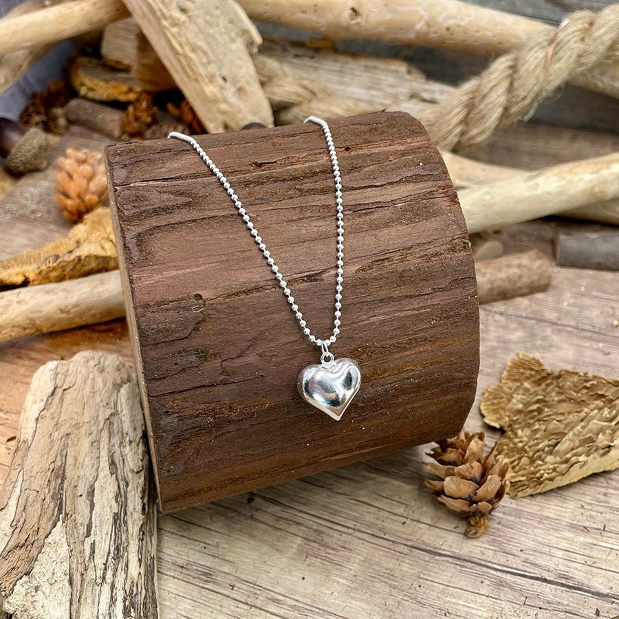 Collier femme LOVE ? TRY AGAIN. – chaîne boules facettées scintillantes & pendentif cœur bombé oversize en argent 925 – bijoux fait main en argent 925 | Pitch & Néo