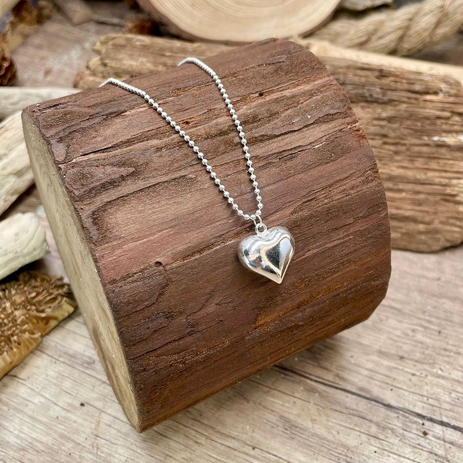 Collier femme LOVE ? TRY AGAIN. – chaîne boules facettées scintillantes & pendentif cœur bombé oversize en argent 925 – bijoux fait main en argent 925 | Pitch & Néo