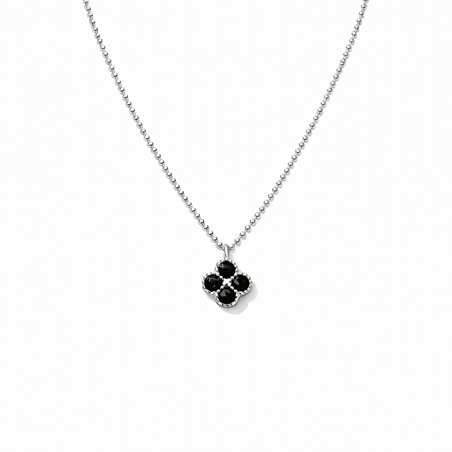 Collier femme LUCK ME DEADLY – chaîne boules facettées scintillantes, pendentif trèfle zircon noir et argent 925 – bijoux fait main en argent 925 | Pitch & Néo