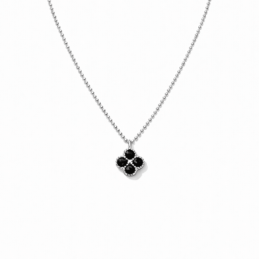 Collier femme LUCK ME DEADLY – chaîne boules facettées scintillantes, pendentif trèfle zircon noir et argent 925 – bijoux fait main en argent 925 | Pitch & Néo