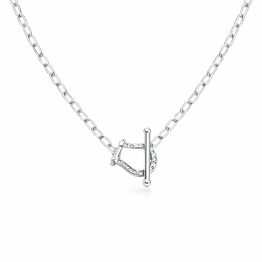 Collier femme maille rectangulaire, fermoir fer à cheval gravé argent 925 LUCKED UP, BOO – bijoux fait main en argent 925 | Pitch & Néo