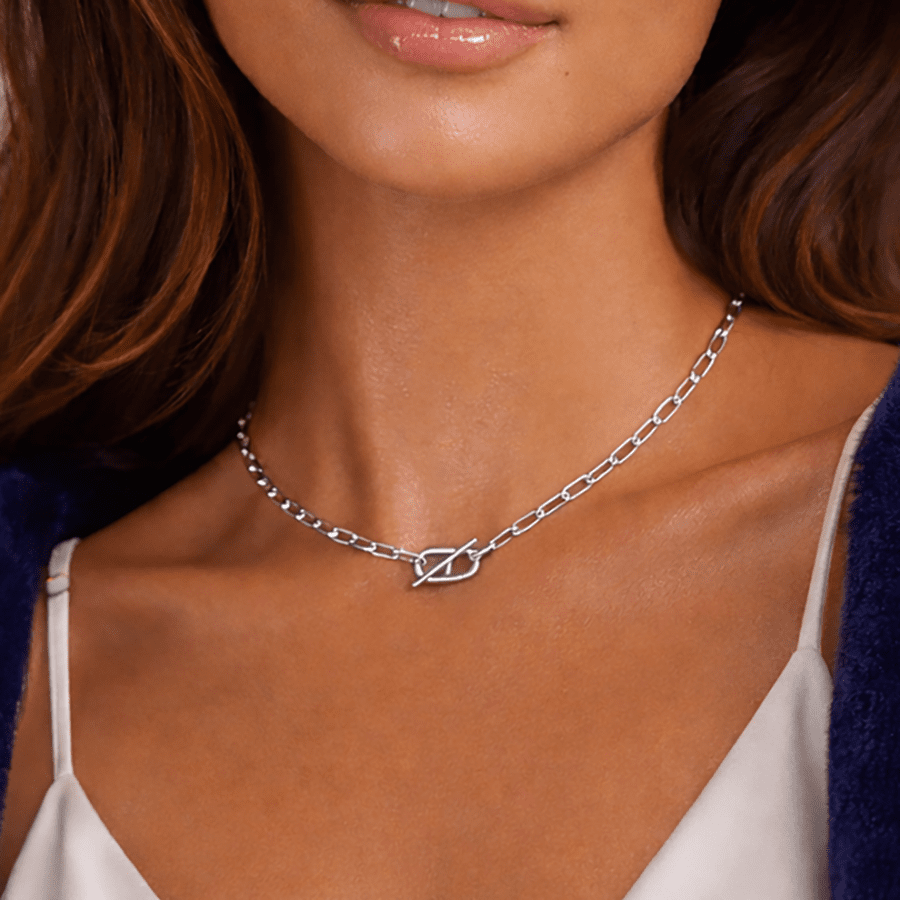 Collier femme maille rectangulaire, fermoir toggle marin argent 925 DIVE IN, DARLING – bijoux fait main en argent 925 | Pitch & Néo