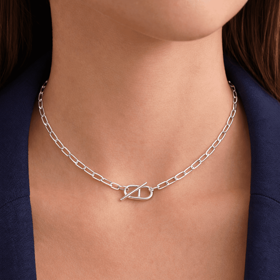Collier femme maille rectangulaire, fermoir toggle marin argent 925 DIVE IN, DARLING – bijoux fait main en argent 925 | Pitch & Néo