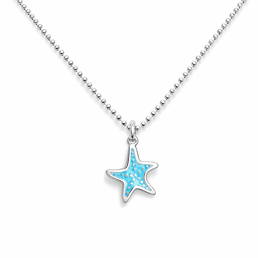 Collier femme MERMAID CRUSH – chaîne boules facettées scintillantes & pendentif étoile de mer émaillée turquoise en argent 925 – bijoux fait main en argent 925 | Pitch & Néo