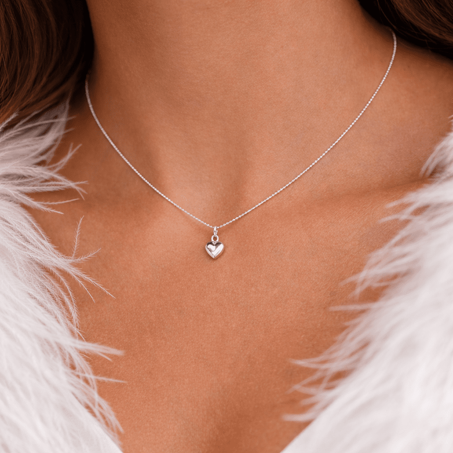 Collier femme MINI BUT MINE – chaîne boules facettées scintillantes moyenne & pendentif cœur bombé miroir et argent 925 – bijoux fait main en argent 925 | Pitch & Néo