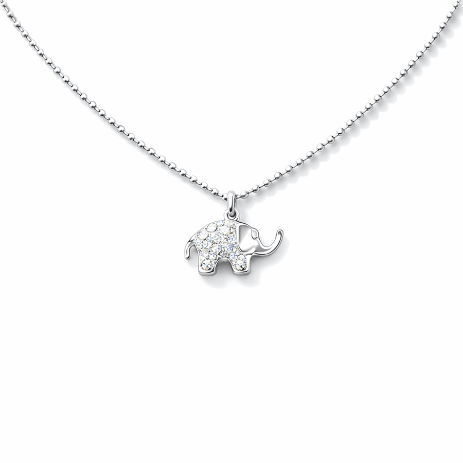 Collier femme NEVER FORGET, DARLING – chaîne boules facettées scintillantes & pendentif éléphant pavé de zircons façon diamant et argent 925 – bijoux fait main en argent 925 | Pitch & Néo