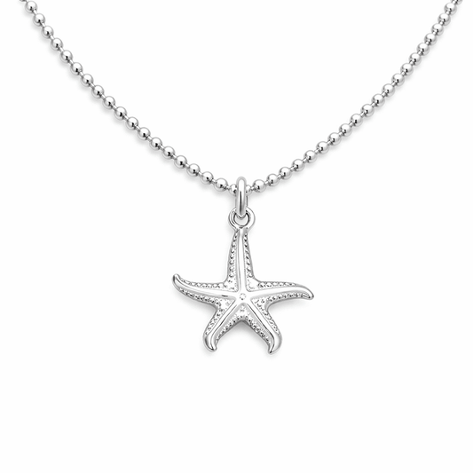 Collier femme OOPS I’M A STAR – chaîne boules facettées scintillantes, pendentif étoile de mer oversize argent 925 – bijoux fait main en argent 925 | Pitch & Néo
