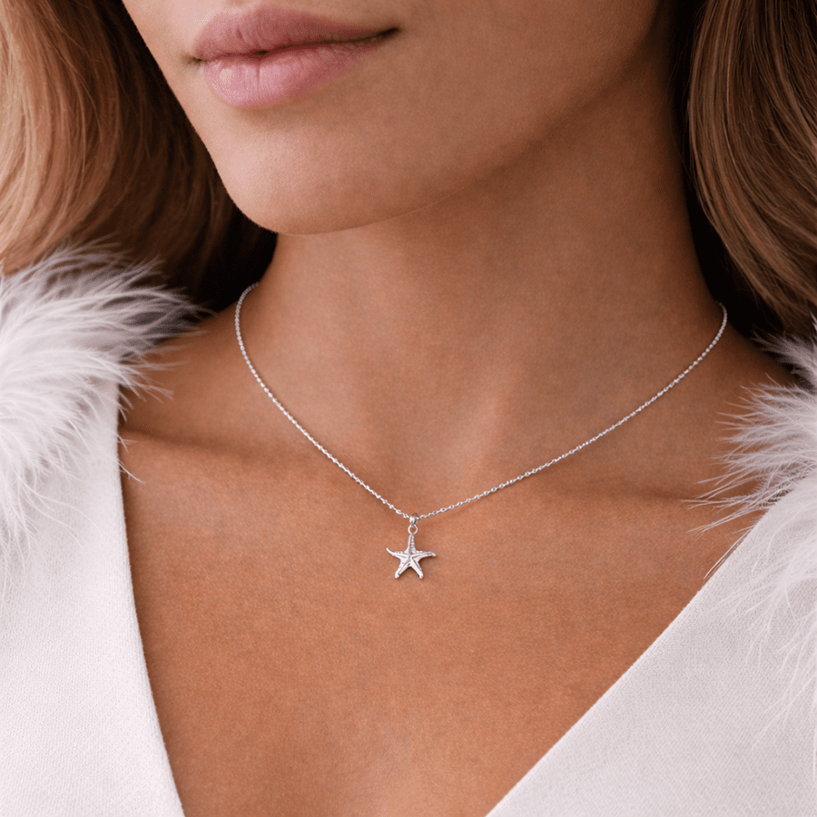 Collier femme OOPS I’M A STAR – chaîne boules facettées scintillantes, pendentif étoile de mer oversize argent 925 – bijoux fait main en argent 925 | Pitch & Néo