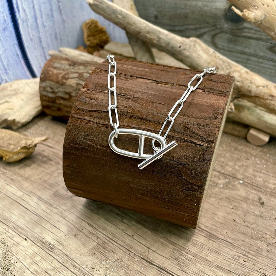 Collier femme PRIVATE PIER ONLY – chaîne rectangulaire oversize & fermoir bijou toggle marin en argent 925 – bijoux fait main en argent 925 | Pitch & Néo