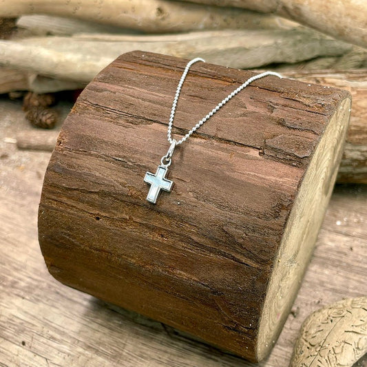 Collier femme PURE ? YOU WISH SWEETIE – chaîne boules facettées scintillantes, pendentif croix nacre et argent 925 – bijoux fait main en argent 925 | Pitch & Néo