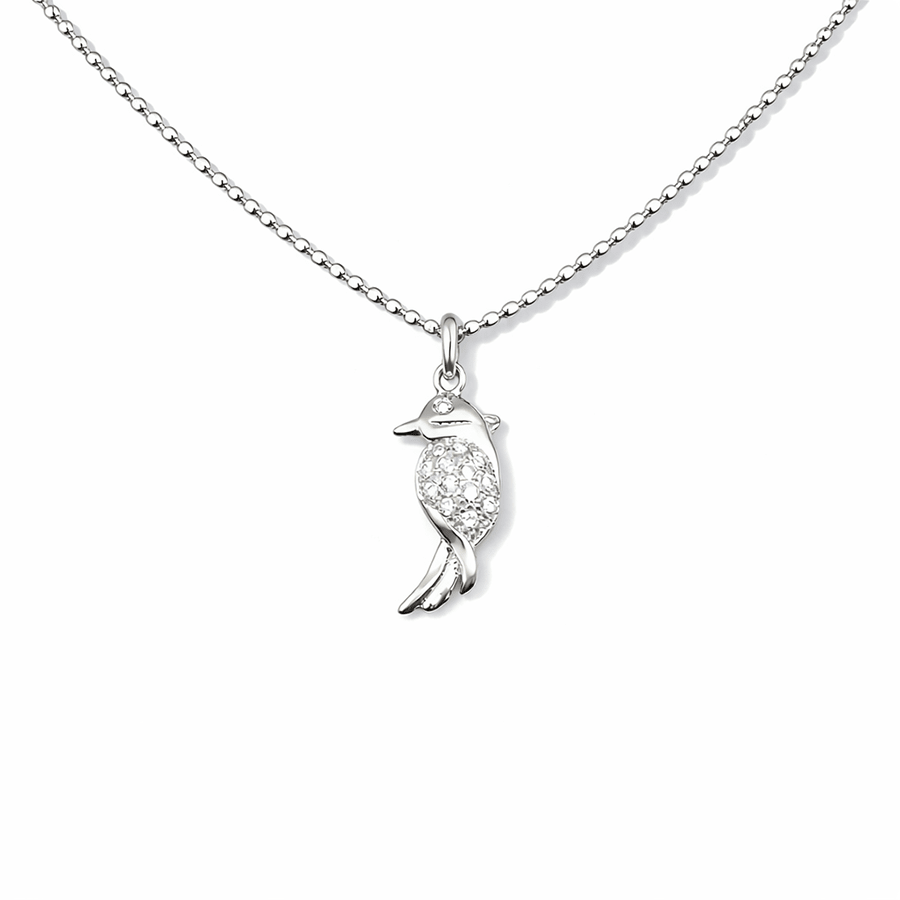 Collier femme RICH CHICK – chaîne boules facettées scintillantes, pendentif oiseau zircons et argent 925 – bijoux fait main en argent 925 | Pitch & Néo