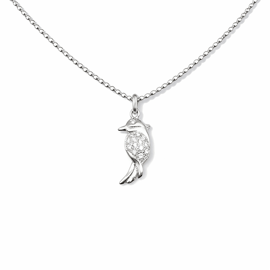 Collier femme RICH CHICK – chaîne boules facettées scintillantes, pendentif oiseau zircons et argent 925 – bijoux fait main en argent 925 | Pitch & Néo