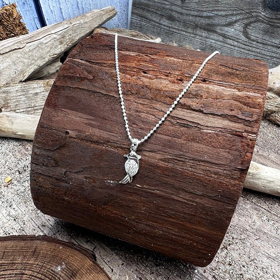 Collier femme RICH CHICK – chaîne boules facettées scintillantes, pendentif oiseau zircons et argent 925 – bijoux fait main en argent 925 | Pitch & Néo