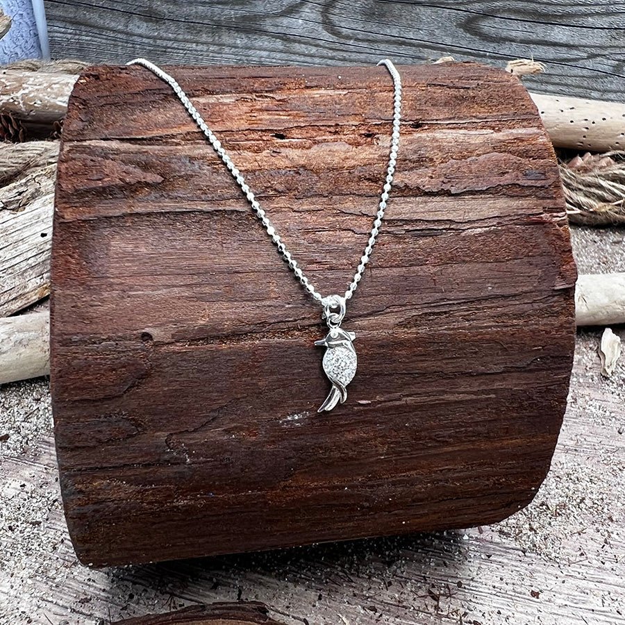 Collier femme RICH CHICK – chaîne boules facettées scintillantes, pendentif oiseau zircons et argent 925 – bijoux fait main en argent 925 | Pitch & Néo