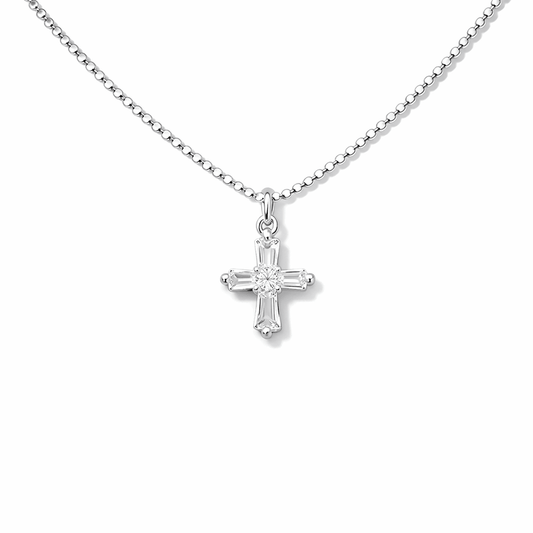 Collier femme SAVED BY STYLE – chaîne boules facettées scintillantes & pendentif croix zircons baguette en argent 925 – bijoux fait main en argent 925 | Pitch & Néo