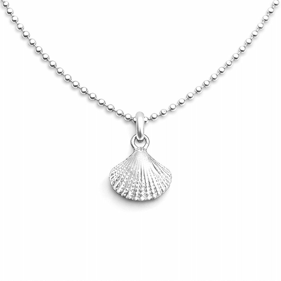 Collier femme SEA - DUCTIVE SHELL – chaîne boules facettées scintillantes, pendentif coquillage oversize et argent 925 – bijoux fait main en argent 925 | Pitch & Néo