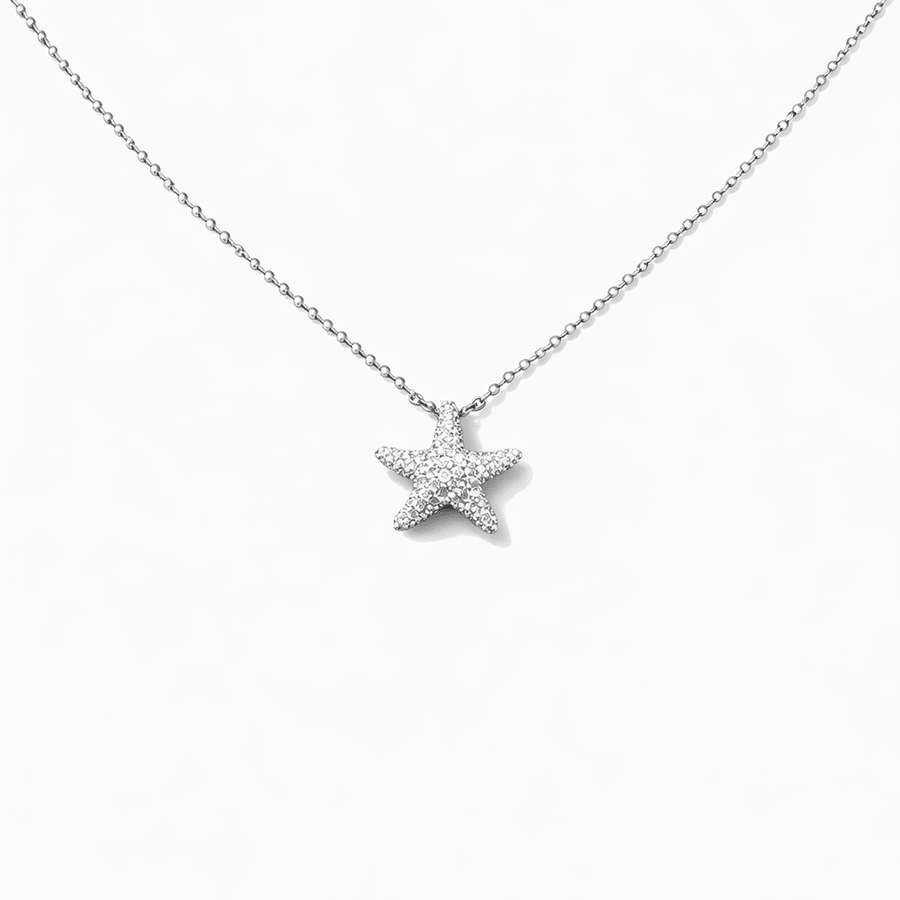 Collier femme SEA GODDESS – chaîne boules facettées scintillantes, pendentif étoile de mer zircons et argent 925 – bijoux fait main en argent 925 | Pitch & Néo