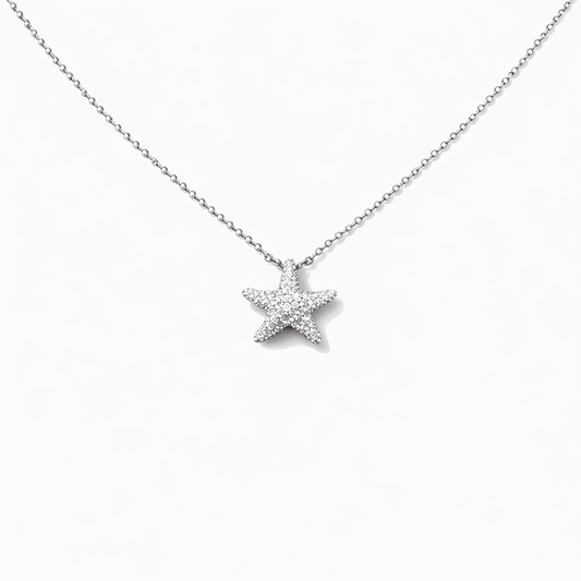 Collier femme SEA GODDESS – chaîne boules facettées scintillantes, pendentif étoile de mer zircons et argent 925 – bijoux fait main en argent 925 | Pitch & Néo