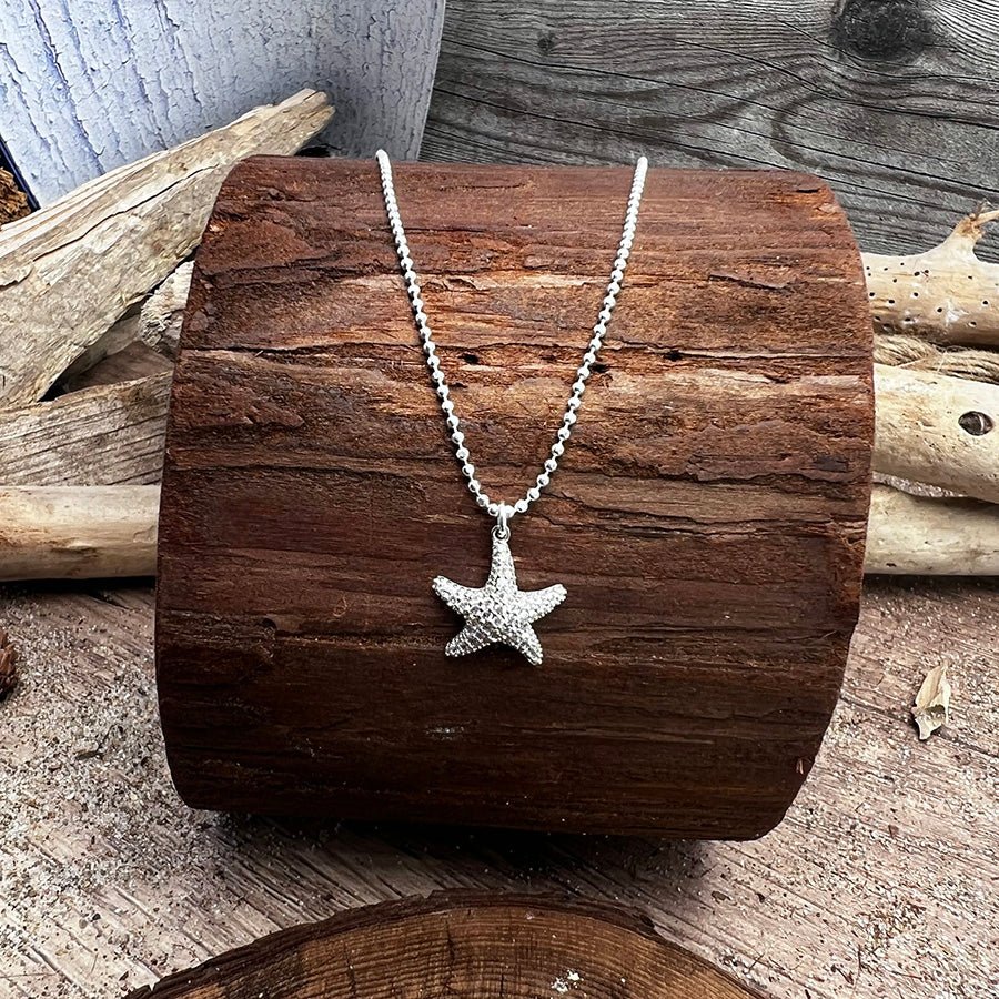 Collier femme SEA GODDESS – chaîne boules facettées scintillantes, pendentif étoile de mer zircons et argent 925 – bijoux fait main en argent 925 | Pitch & Néo