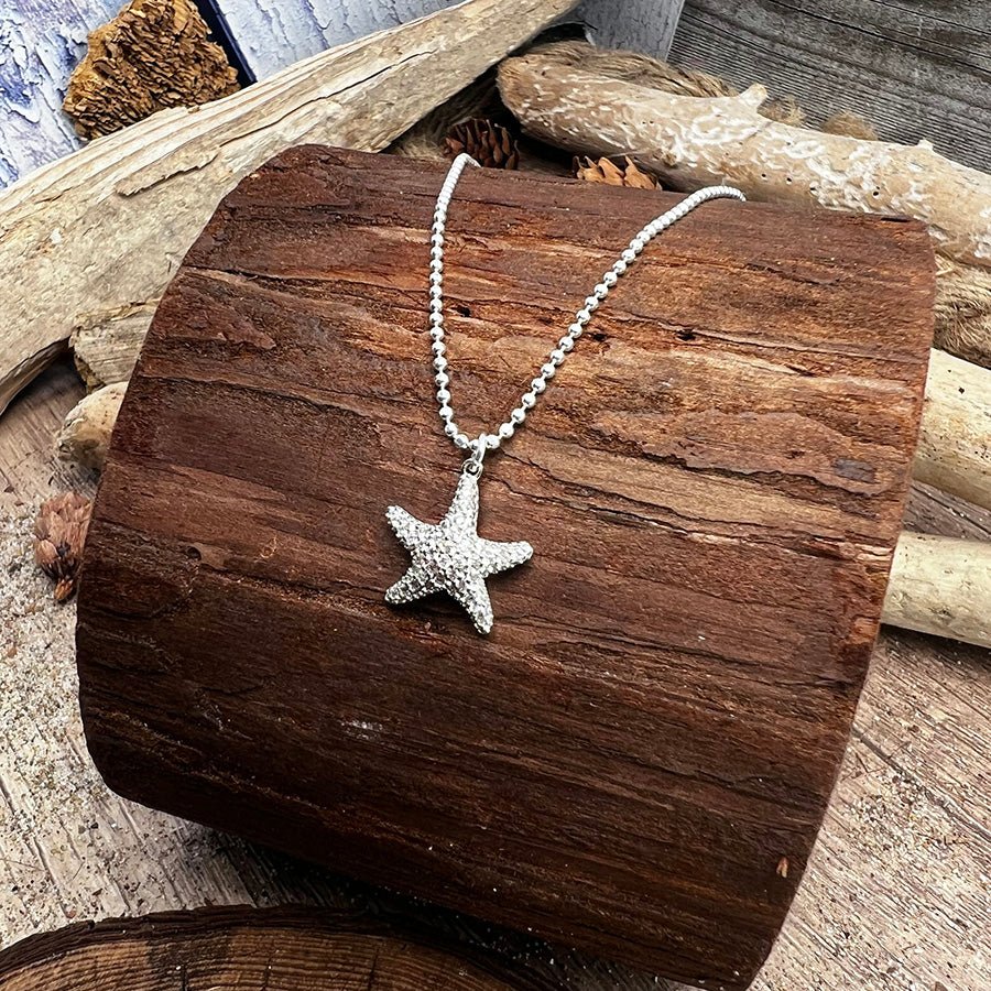 Collier femme SEA GODDESS – chaîne boules facettées scintillantes, pendentif étoile de mer zircons et argent 925 – bijoux fait main en argent 925 | Pitch & Néo