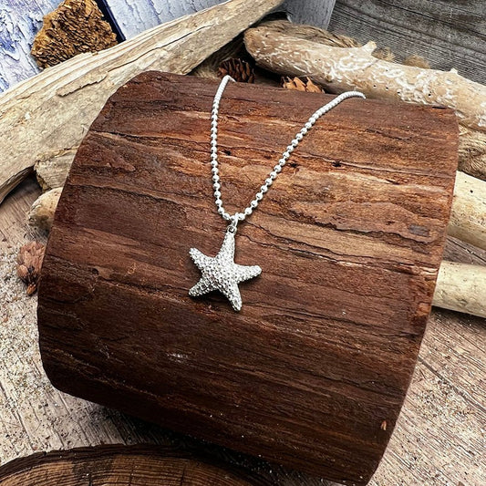 Collier femme SEA GODDESS – chaîne boules facettées scintillantes, pendentif étoile de mer zircons et argent 925 – bijoux fait main en argent 925 | Pitch & Néo