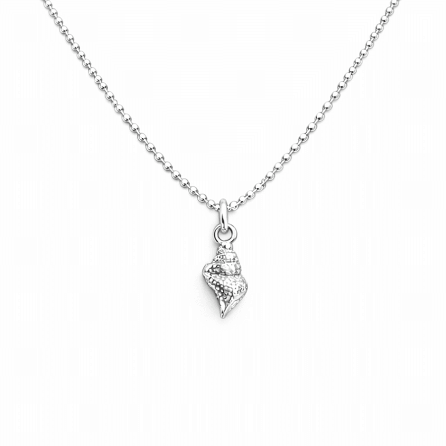 Collier femme SHELL YEAH – chaîne boules facettées scintillantes, pendentif coquillage conque oversize et argent 925 – bijoux fait main en argent 925 | Pitch & Néo