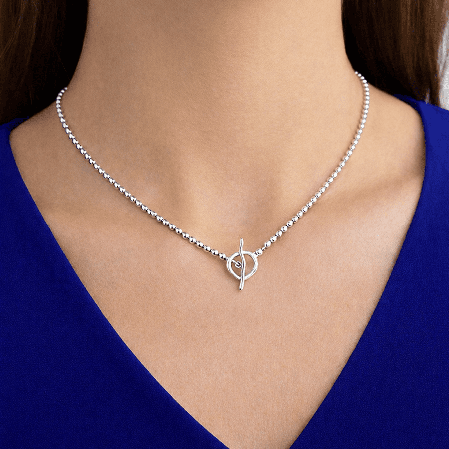 Collier femme SHUT UP & POLISH ME – perles boules 4 mm & fermoir toggle fondu en argent 925 – bijoux fait main en argent 925 | Pitch & Néo