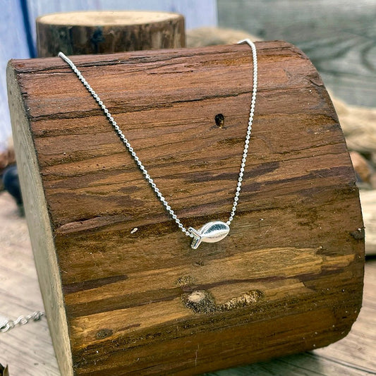 Collier femme SILVER SUSHI & BUBBLES – chaîne boules facettées scintillantes et pendentif poisson miroir argent 925 – bijoux fait main en argent 925 | Pitch & Néo