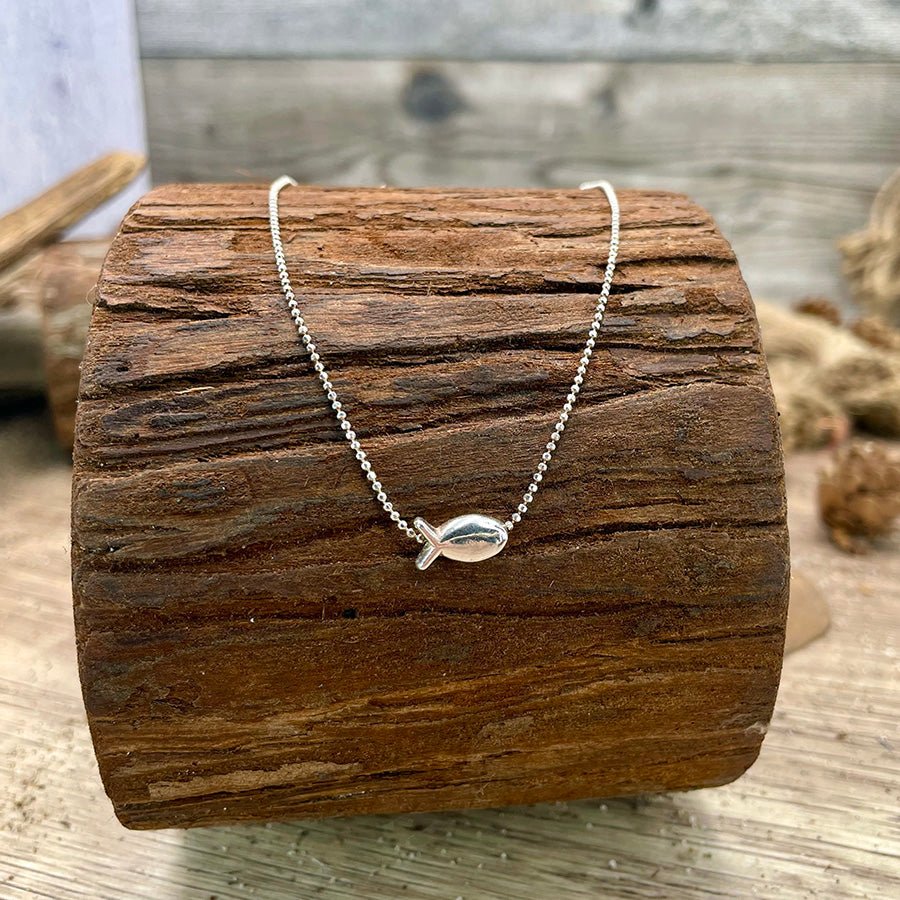 Collier femme SILVER SUSHI & BUBBLES – chaîne boules facettées scintillantes et pendentif poisson miroir argent 925 – bijoux fait main en argent 925 | Pitch & Néo