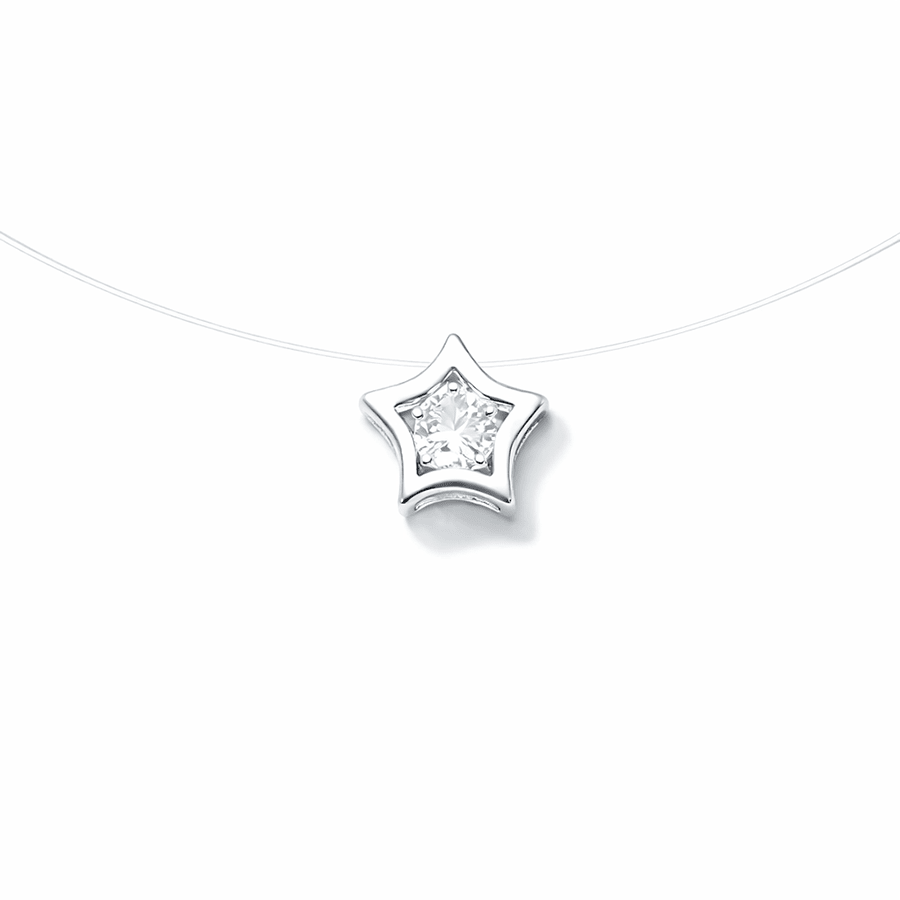 Collier femme STARDUST JUNKIE – cordon invisible illusion, pendentif étoile zircon et argent 925 – bijoux fait main en argent 925 | Pitch & Néo
