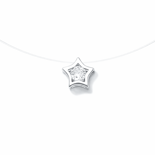 Collier femme STARDUST JUNKIE – cordon invisible illusion, pendentif étoile zircon et argent 925 – bijoux fait main en argent 925 | Pitch & Néo