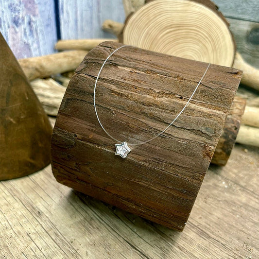 Collier femme STARDUST JUNKIE – cordon invisible illusion, pendentif étoile zircon et argent 925 – bijoux fait main en argent 925 | Pitch & Néo