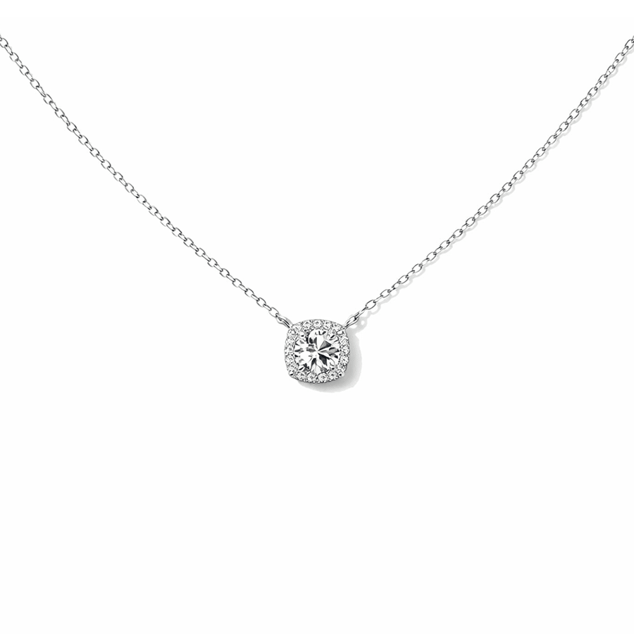 Collier femme SUGAR ICE, BABE – chaîne forçat & pendentif halo taille coussin façon diamant en argent 925 – bijoux fait main en argent 925 | Pitch & Néo