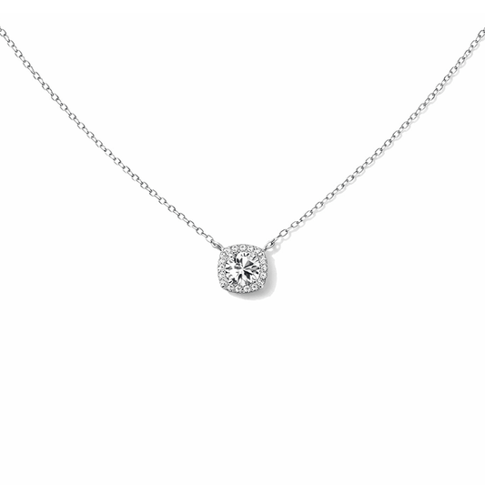 Collier femme SUGAR ICE, BABE – chaîne forçat & pendentif halo taille coussin façon diamant en argent 925 – bijoux fait main en argent 925 | Pitch & Néo