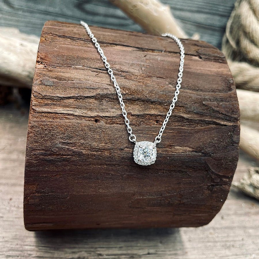 Collier femme SUGAR ICE, BABE – chaîne forçat & pendentif halo taille coussin façon diamant en argent 925 – bijoux fait main en argent 925 | Pitch & Néo