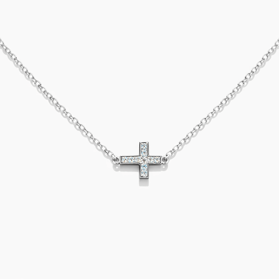 Collier femme SWEAR ON MY SPARKLE – chaîne forçat & pendentif croix pavée de zircons façon diamant en argent 925 – bijoux fait main en argent 925 | Pitch & Néo
