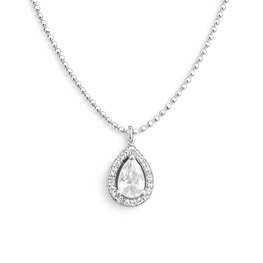 Collier femme TEARS OF A RICH B$TCH – chaîne boules facettées scintillantes, pendentif goutte zircon et argent 925 – bijoux fait main en argent 925 | Pitch & Néo