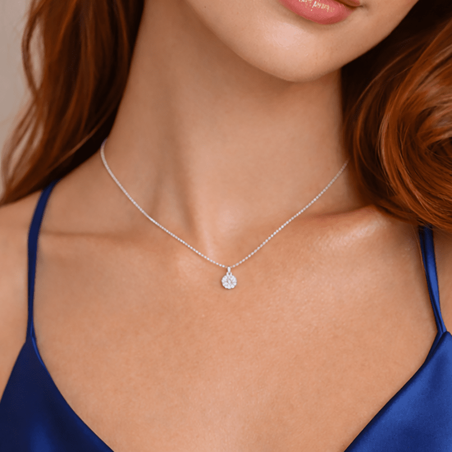 Collier femme TINY BUT BOSSY – chaîne boules facettées scintillantes, pendentif halo zircon et argent 925 – bijoux fait main en argent 925 | Pitch & Néo