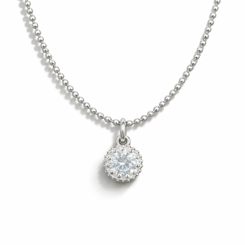 Collier femme TINY BUT BOSSY – chaîne boules facettées scintillantes, pendentif halo zircon et argent 925 – bijoux fait main en argent 925 | Pitch & Néo