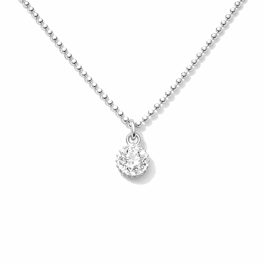 Collier femme TINY BUT BOSSY – chaîne boules facettées scintillantes, pendentif halo zircon et argent 925 – bijoux fait main en argent 925 | Pitch & Néo