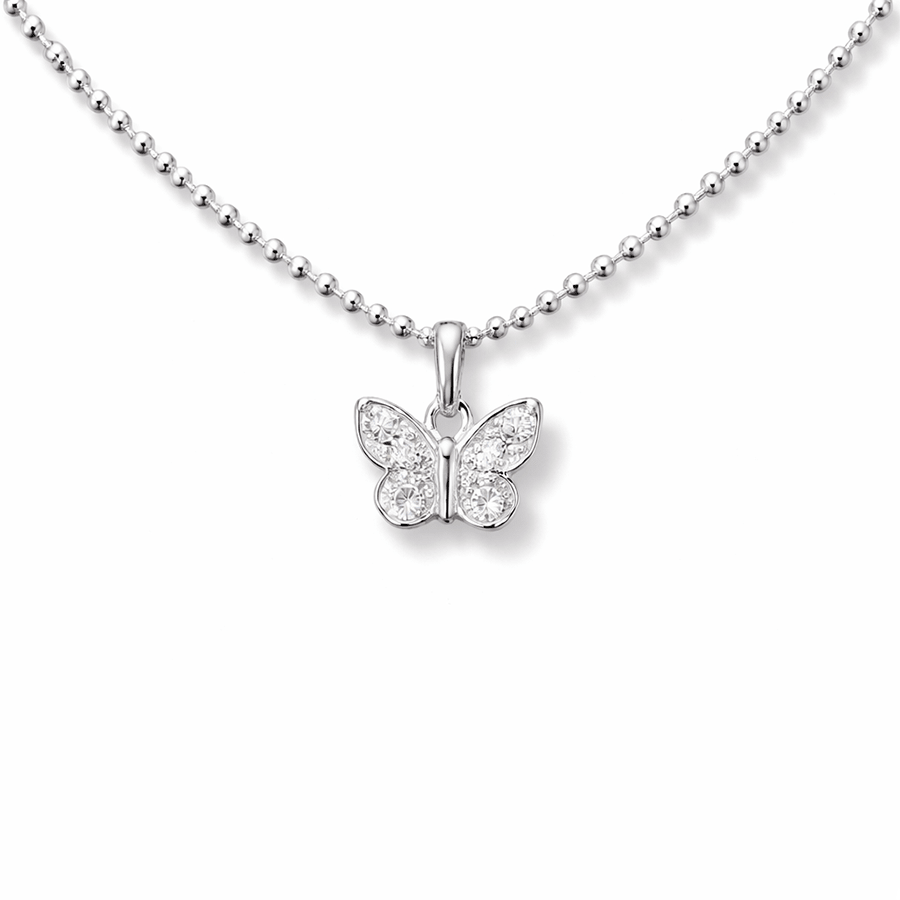 Collier femme TOO CUTE TO BE PURE, LOVER! – chaîne boules facettées scintillantes & pendentif papillon pavé de zircons façon diamant et argent 925 – bijoux fait main en argent 925 | Pitch & Néo