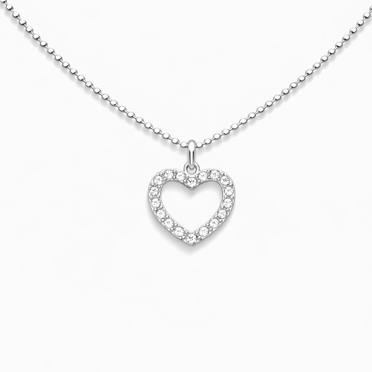 Collier femme TOO HOT TO CARE – chaîne boules facettées scintillantes, pendentif cœur oversize ajouré zircons et argent 925 – bijoux fait main en argent 925 | Pitch & Néo