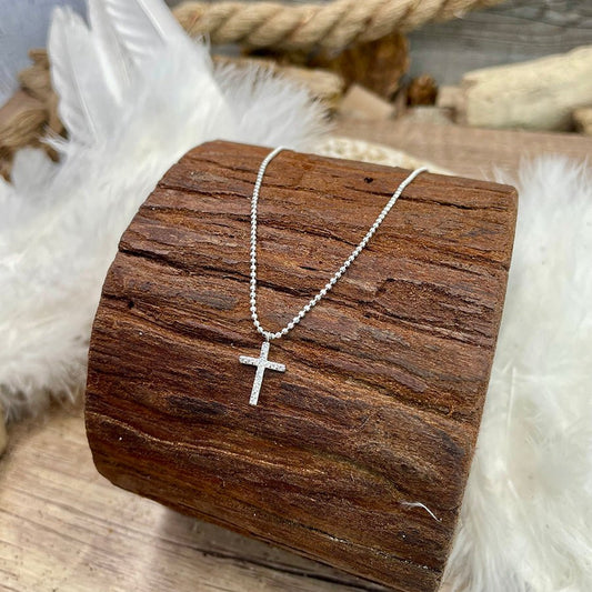 Collier femme TOO MUCH IS NEVER ENOUGH – chaîne boules facettées scintillantes, pendentif croix oversize zircons et argent 925 – bijoux fait main en argent 925 | Pitch & Néo