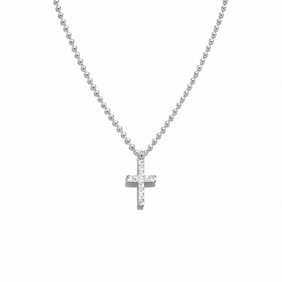 Collier femme TOO MUCH IS NEVER ENOUGH – chaîne boules facettées scintillantes, pendentif croix oversize zircons et argent 925 – bijoux fait main en argent 925 | Pitch & Néo