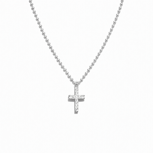 Collier femme TOO MUCH IS NEVER ENOUGH – chaîne boules facettées scintillantes, pendentif croix oversize zircons et argent 925 – bijoux fait main en argent 925 | Pitch & Néo