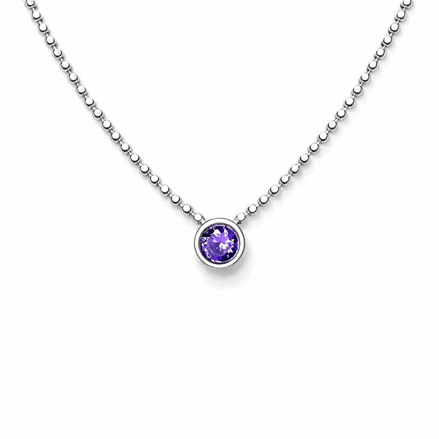 Collier femme VIOLET OBSESSION – chaîne boules facettées scintillantes & pendentif zircon violet façon solitaire en argent 925 – bijoux fait main en argent 925 | Pitch & Néo