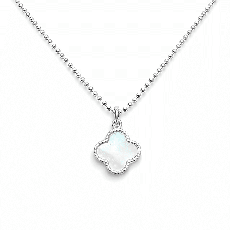 Collier femme WHO’S THAT GLAM? – chaîne boules facettées scintillantes, pendentif trèfle miroir serti billes et argent 925 – bijoux fait main en argent 925 | Pitch & Néo