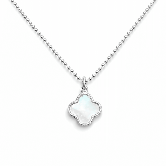 Collier femme WHO’S THAT GLAM? – chaîne boules facettées scintillantes, pendentif trèfle miroir serti billes et argent 925 – bijoux fait main en argent 925 | Pitch & Néo