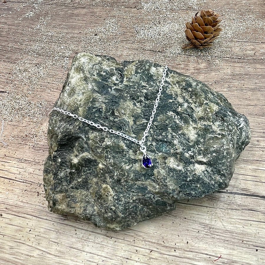 Collier homme 4 EVER SERGE – chaîne forçat, pendentif poire zircon violet et argent 925 – bijoux fait main en argent 925 | Pitch & Néo