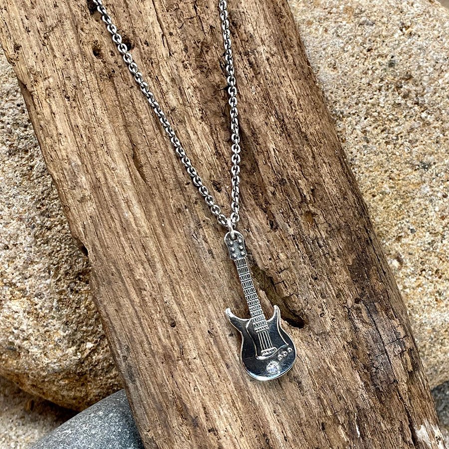 Collier homme FOXY LADY – chaîne forçat, pendentif guitare électrique et argent 925 – bijoux fait main en argent 925 | Pitch & Néo